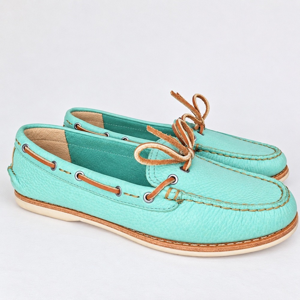 Frye Quincy Tie Boat Shoes Turquoise Leather Women 7M Moccasin 72548 Coastal